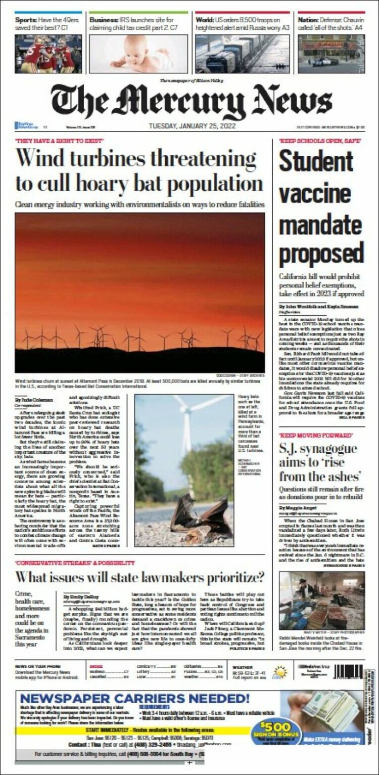 Portada de San Jose Mercury News (USA)