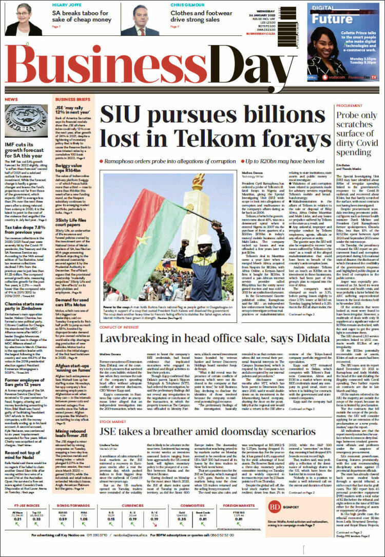 Portada de Business Day (Sud&aacute;frica)