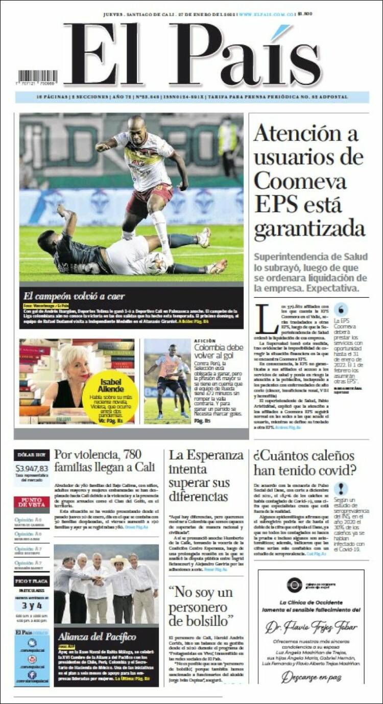 Portada de El País - Cali (Colombia)