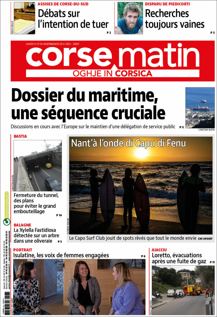 Portada de Corse-Matin (Francia)