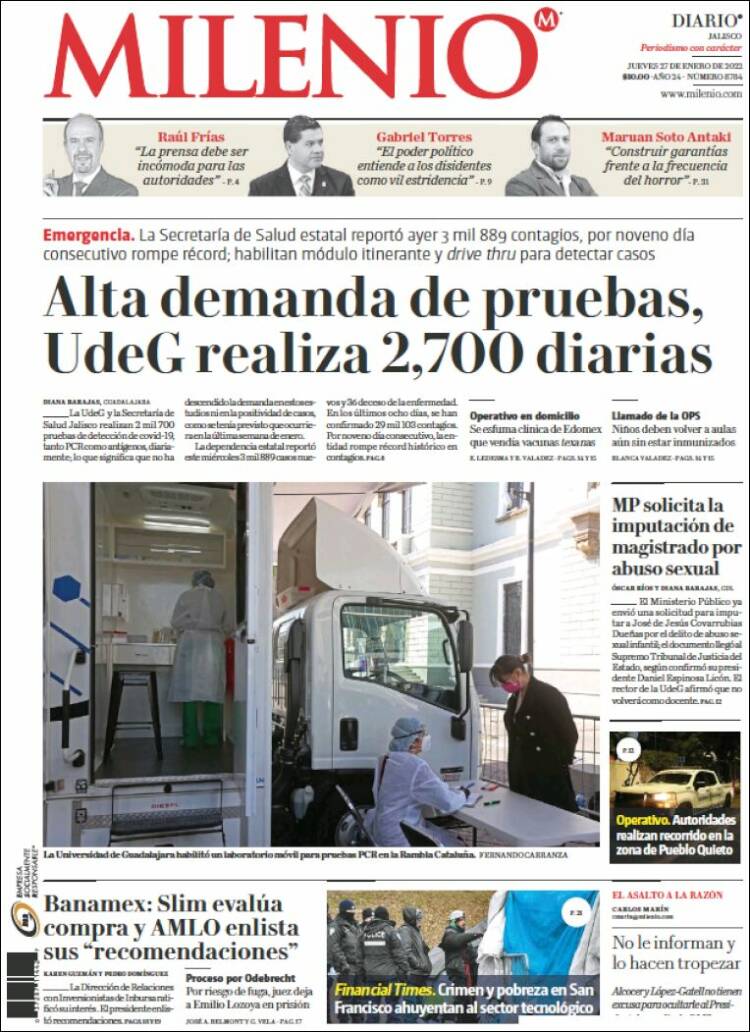 Portada de Milenio - Jalisco (México)