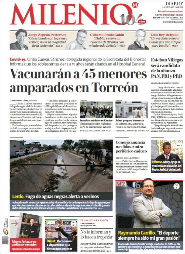 Portada de Milenio - Laguna (México)