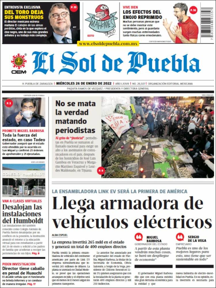 Portada de El Sol de Puebla (México)