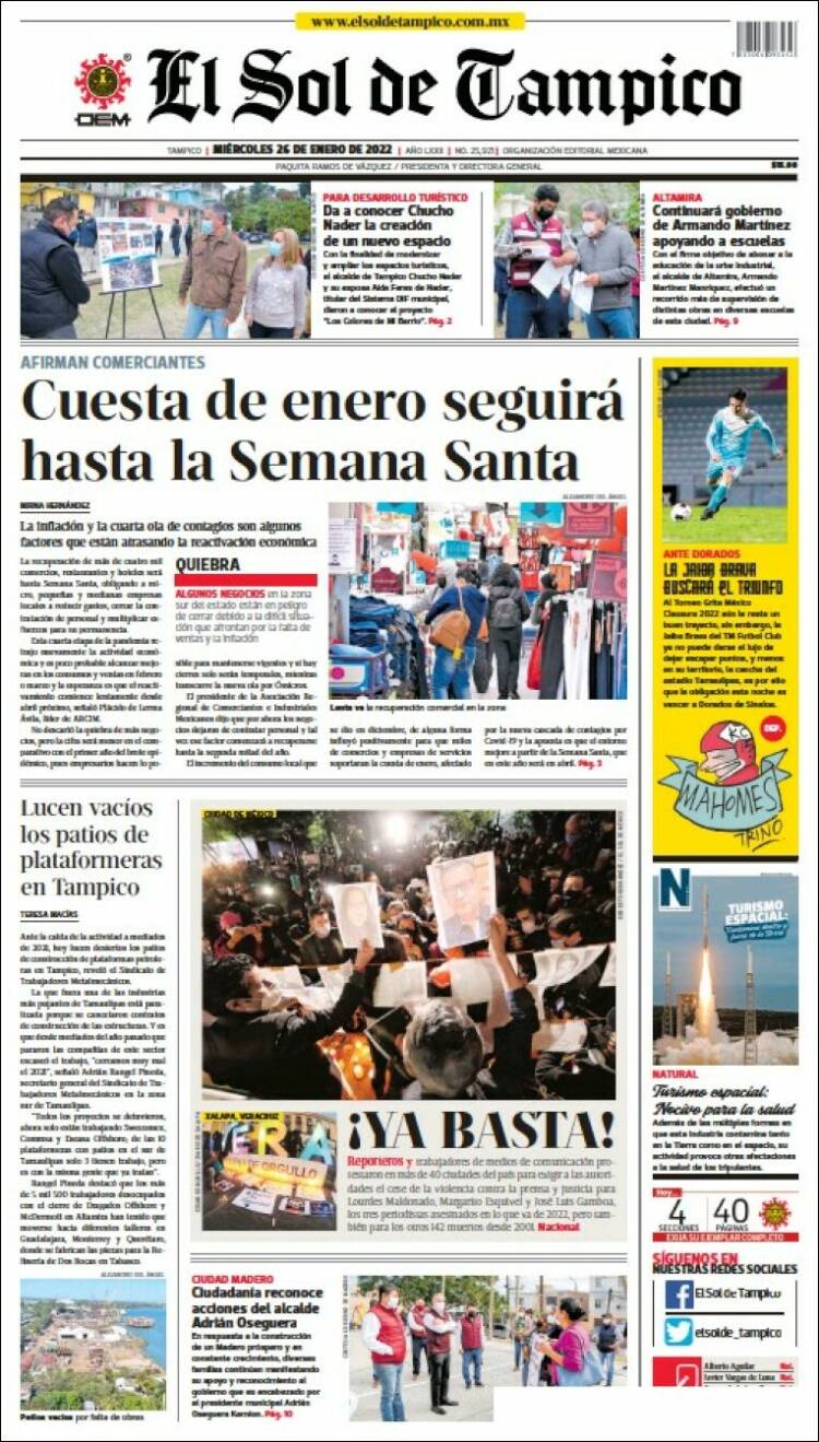 Portada de El Sol de Tampico (México)