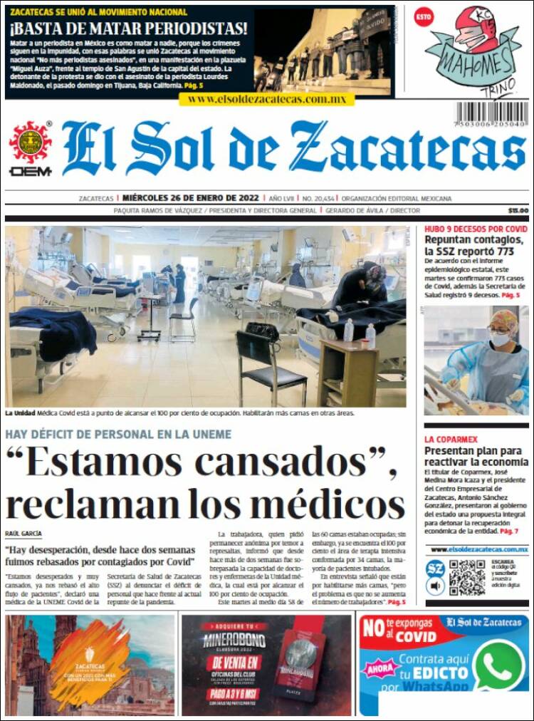 Portada de El Sol de Zacatecas (México)