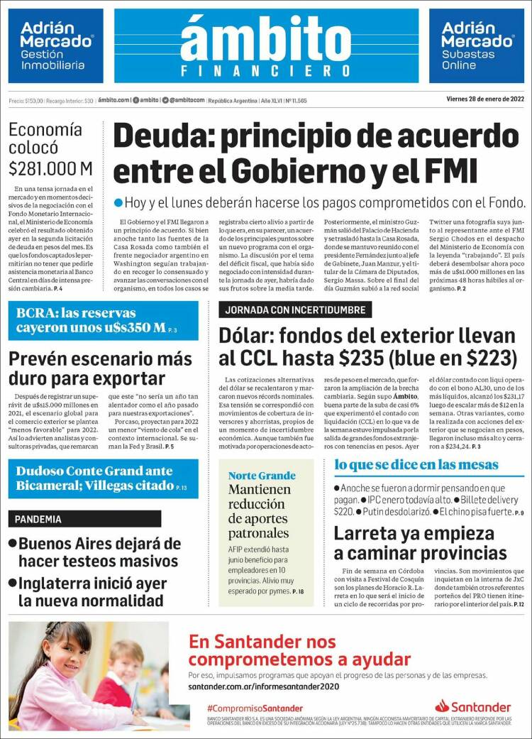 Portada de Diario Ambito Financiero (Argentina)