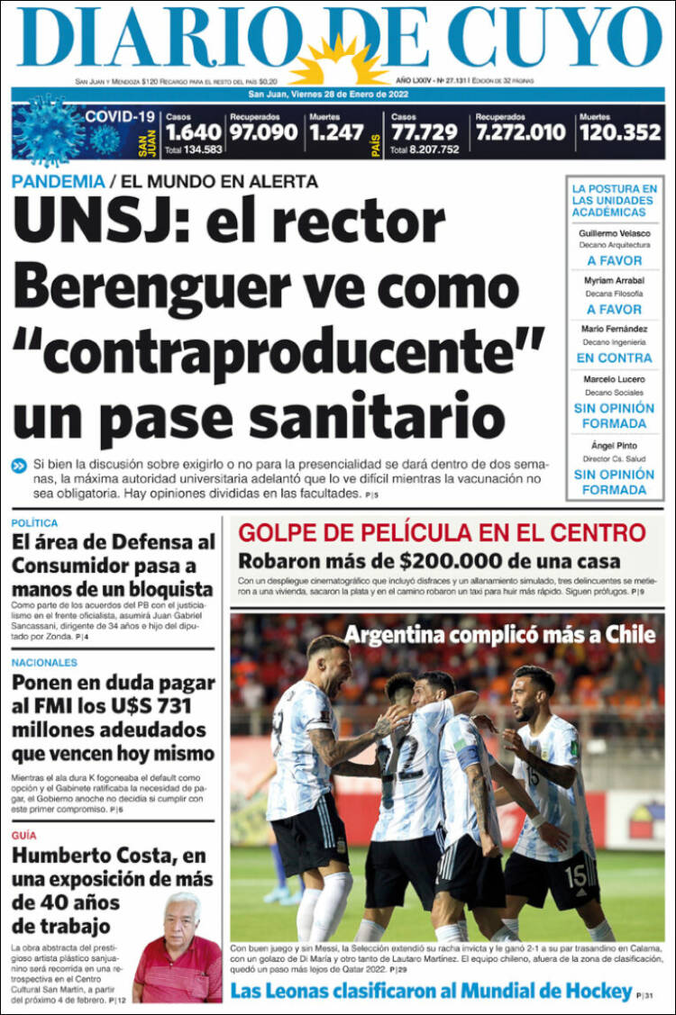 Portada de Diario de Cuyo (Argentina)