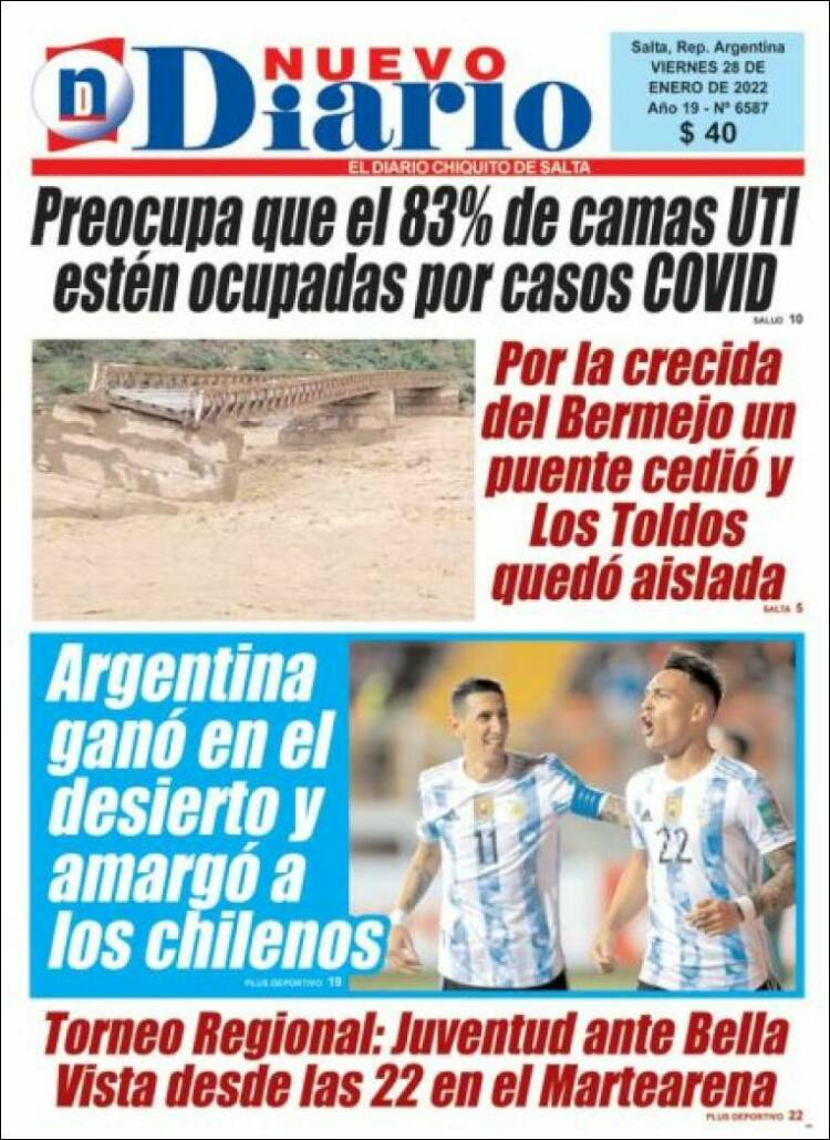 Portada de Nuevo Diario de Salta (Argentina)