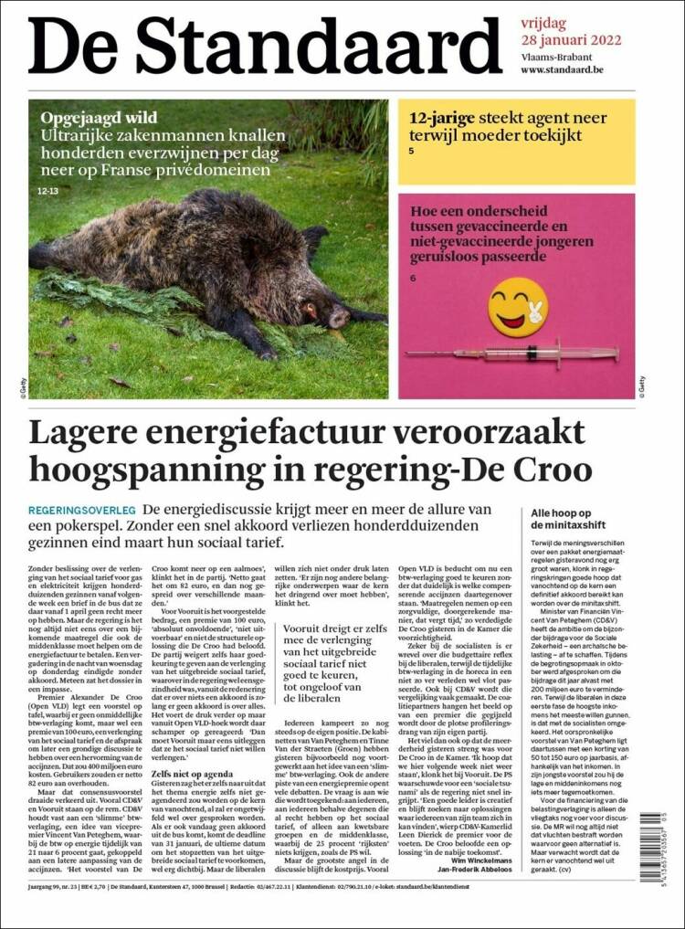 Portada de De Standaard (B&eacute;lgica)