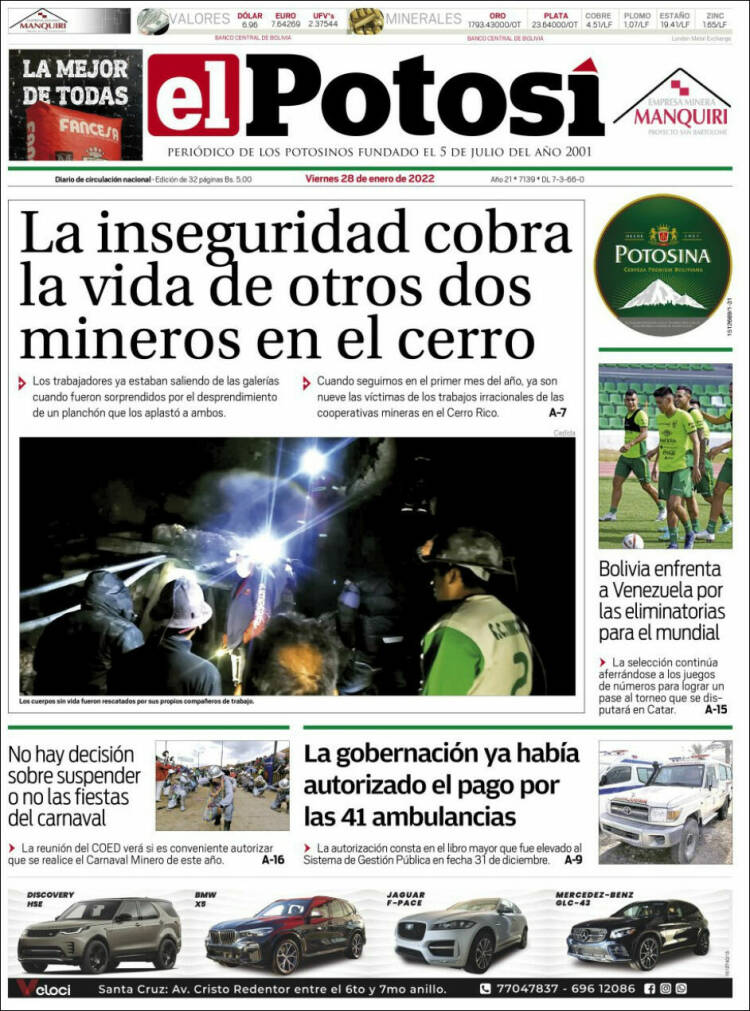 Portada de Diario de Potosí (Bolivia)