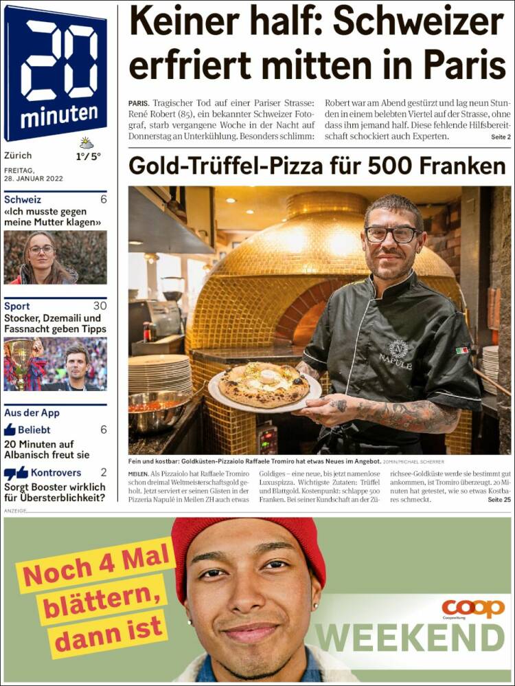 Portada de 20Minuten - Zürich (Suiza)
