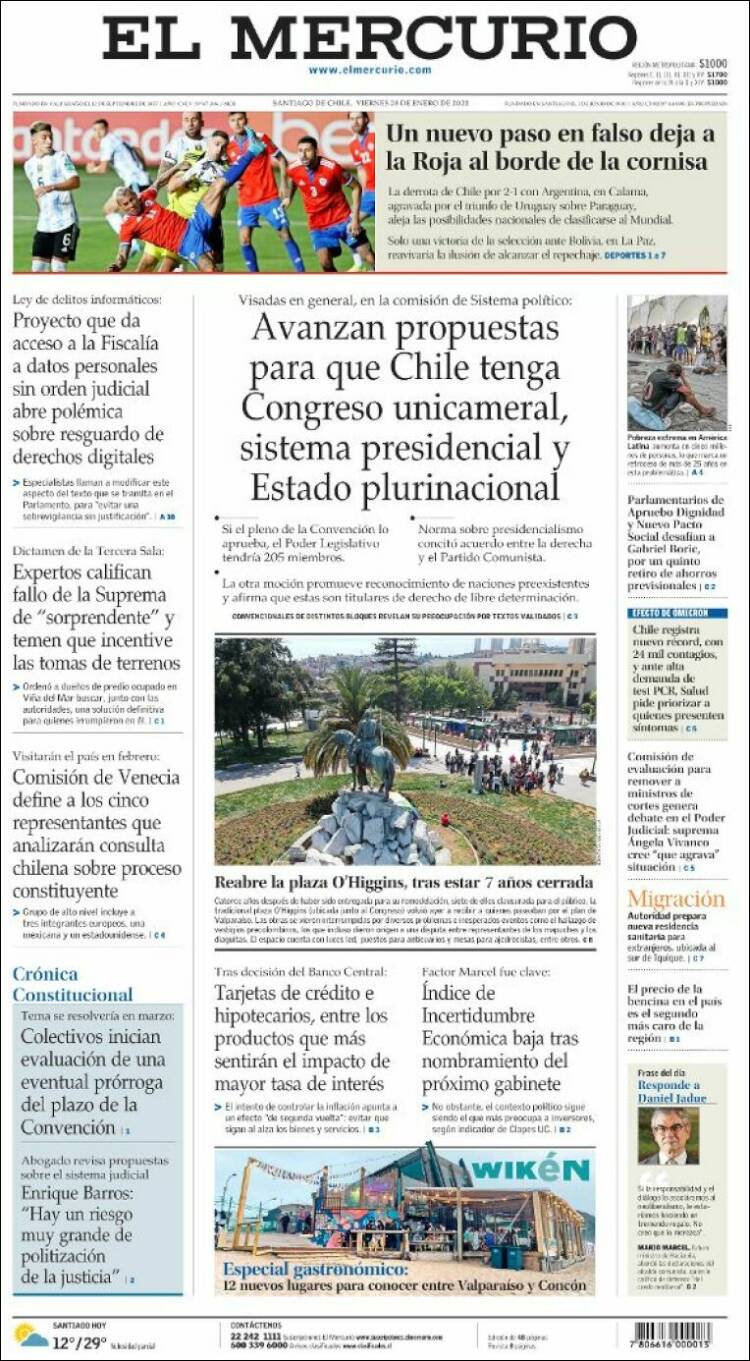 Portada de El Mercurio (Chile)