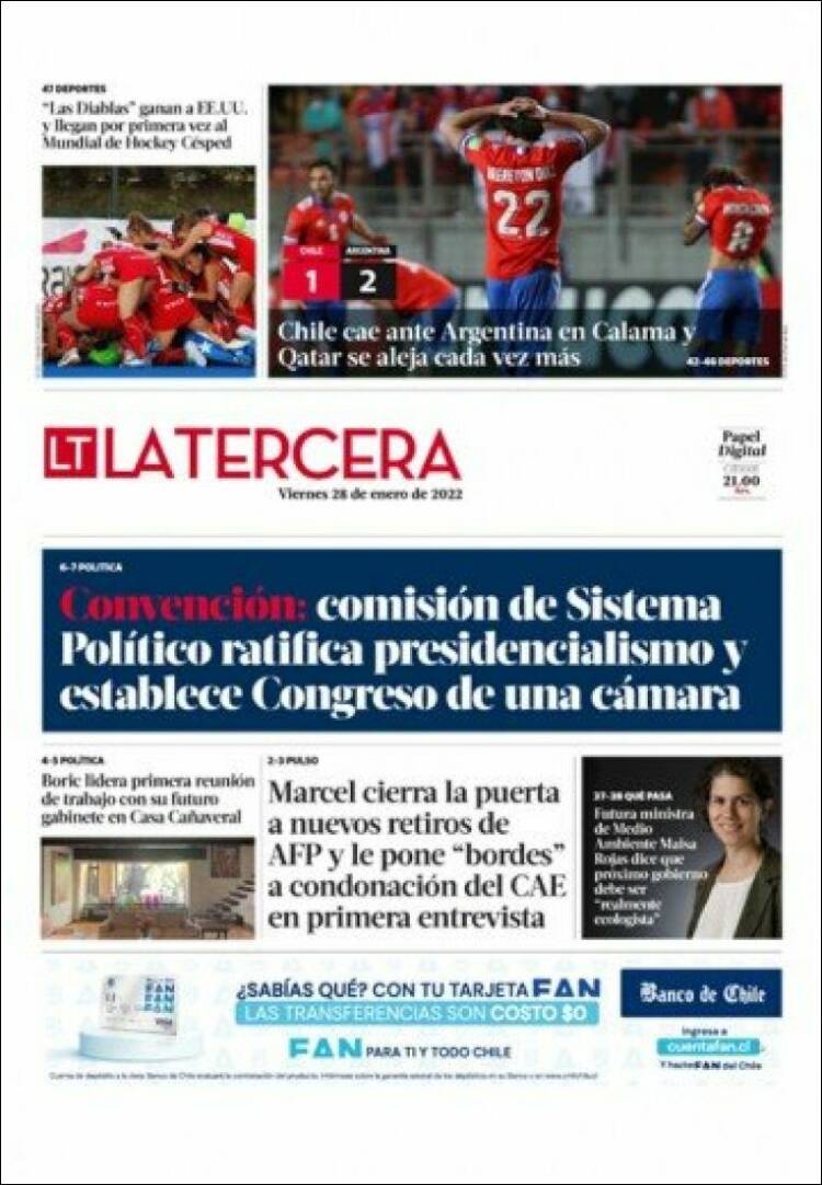 Portada de La Tercera (Chile)