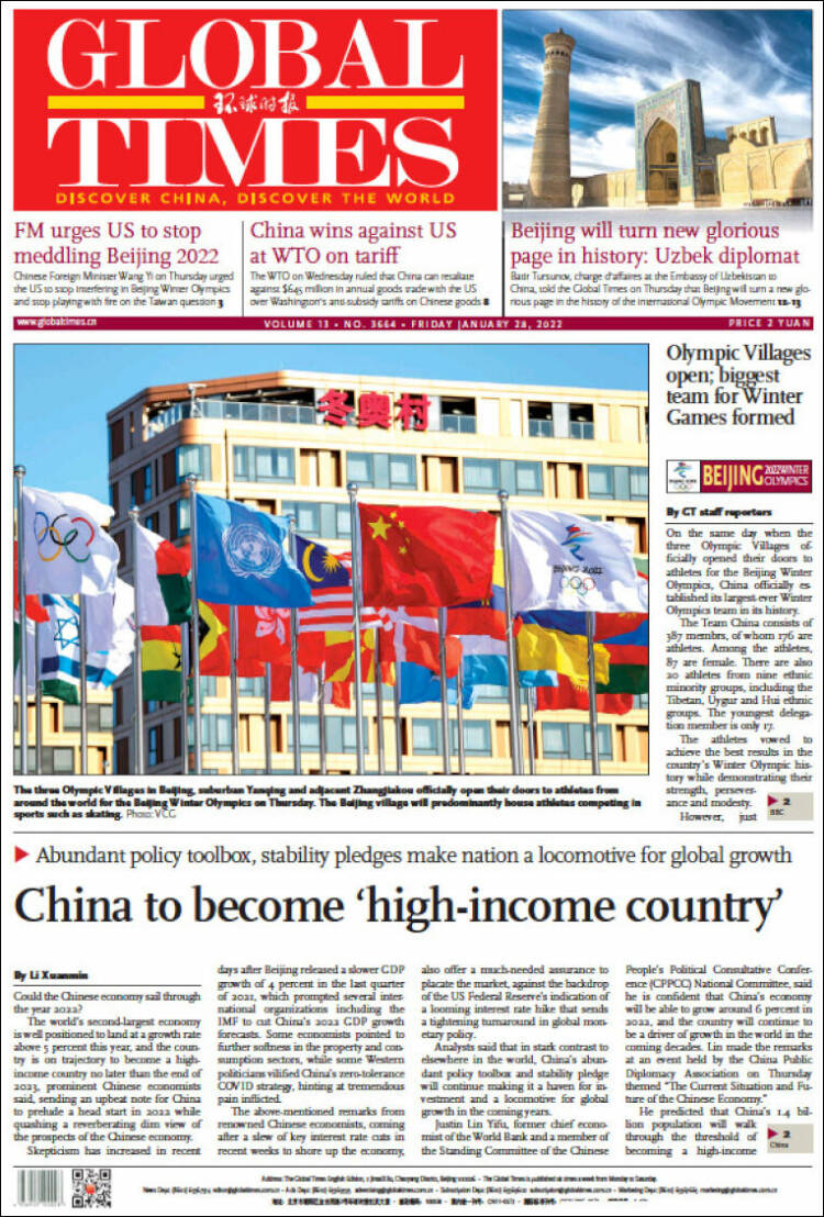 Portada de The Global Times (China)