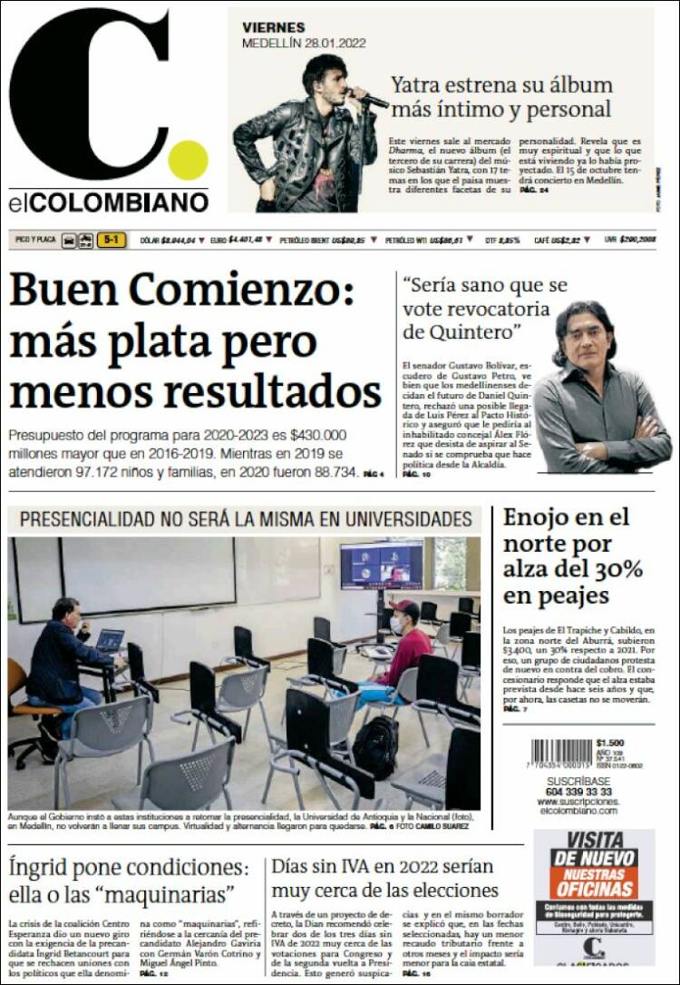Portada de El Colombiano (Colombia)