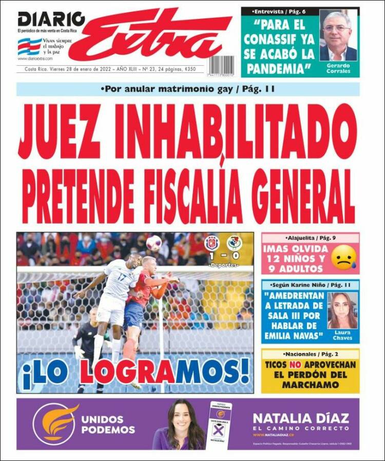 Portada de Diario Extra (Costa Rica)