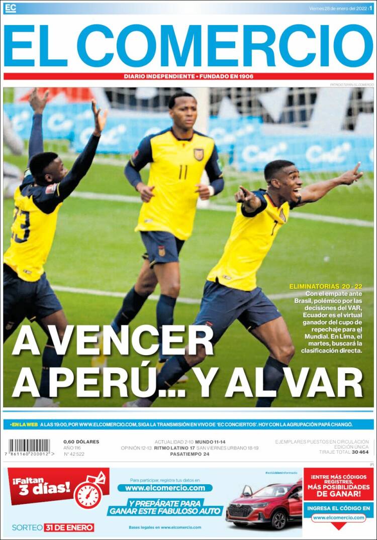Portada de El Comercio (Ecuador)