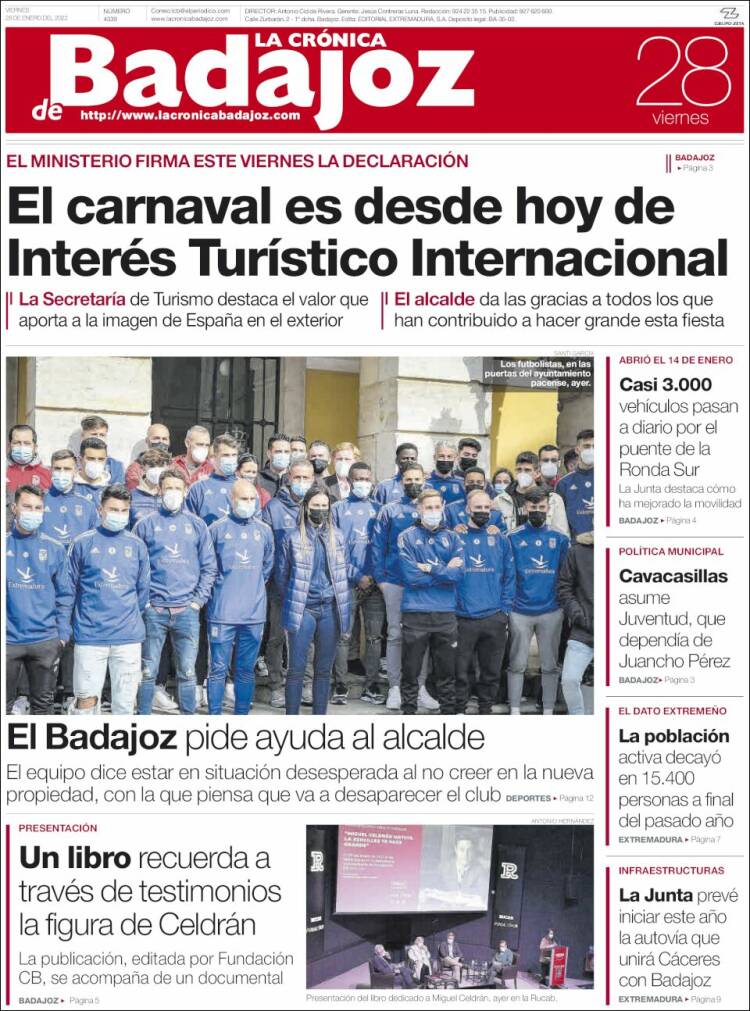 Portada de La Crónica de Badajoz (España)