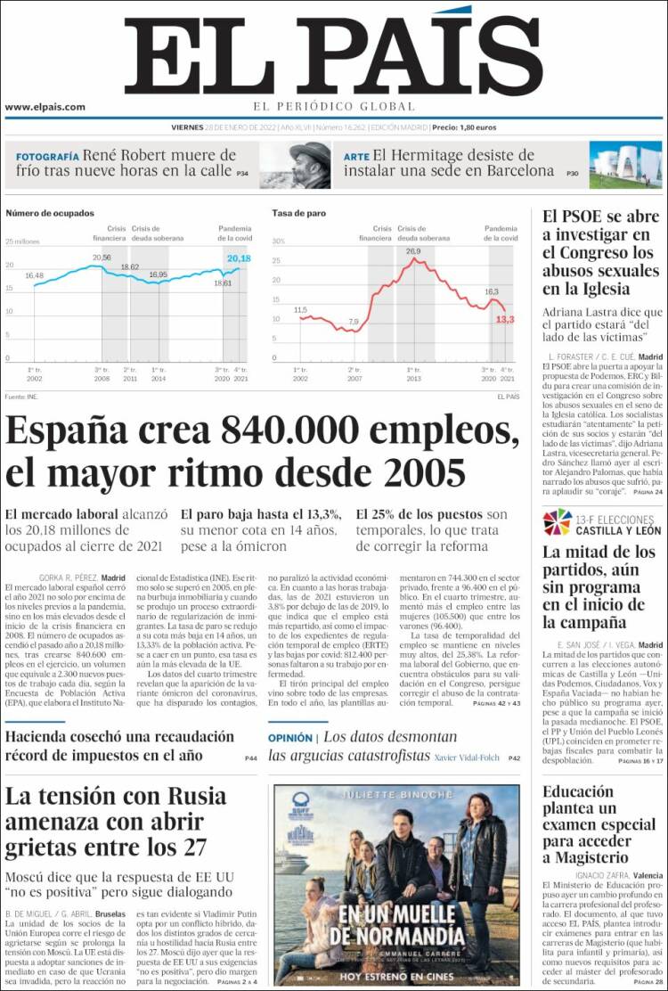 Portada de El País (España)