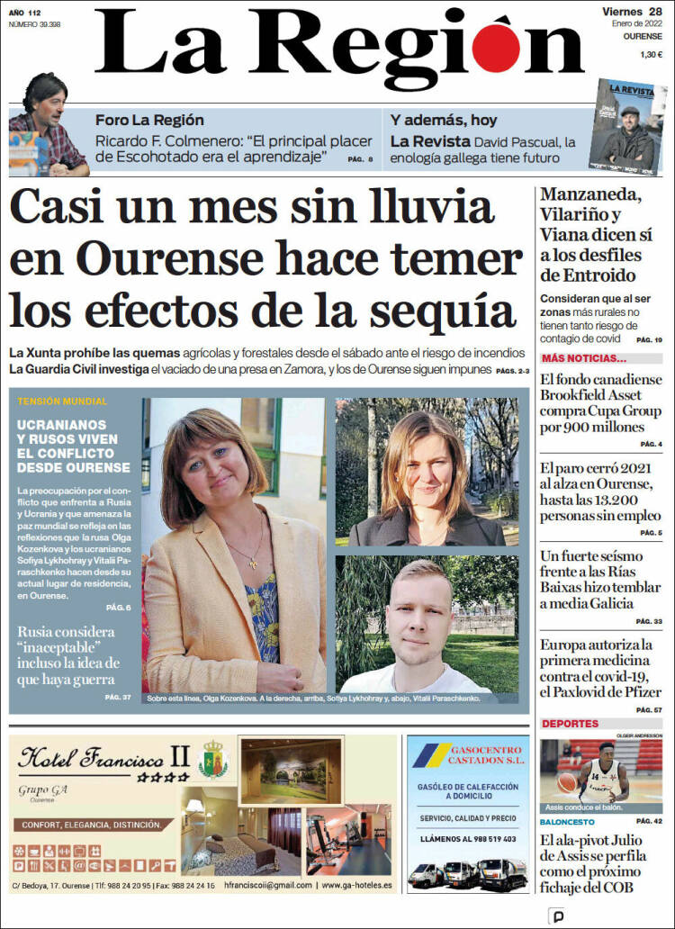 Portada de La Región de Ourense (España)