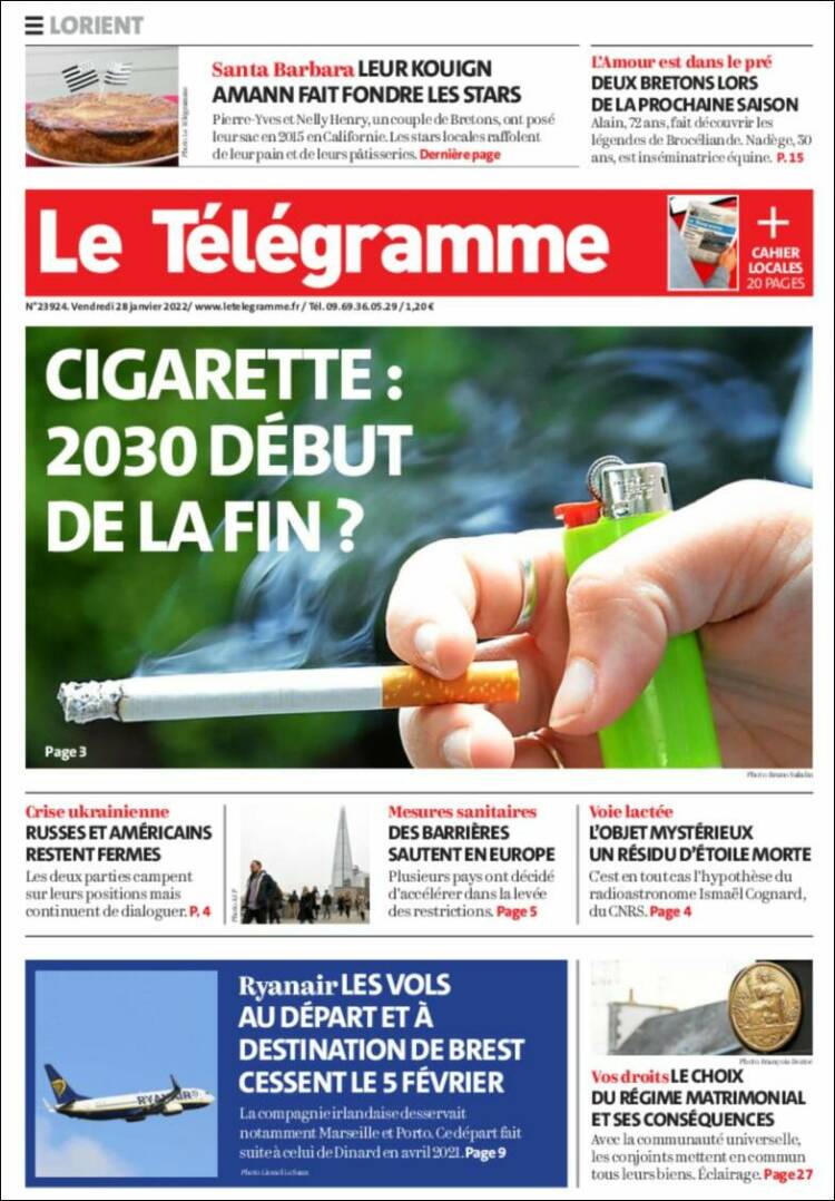 Portada de Télégramme (Francia)