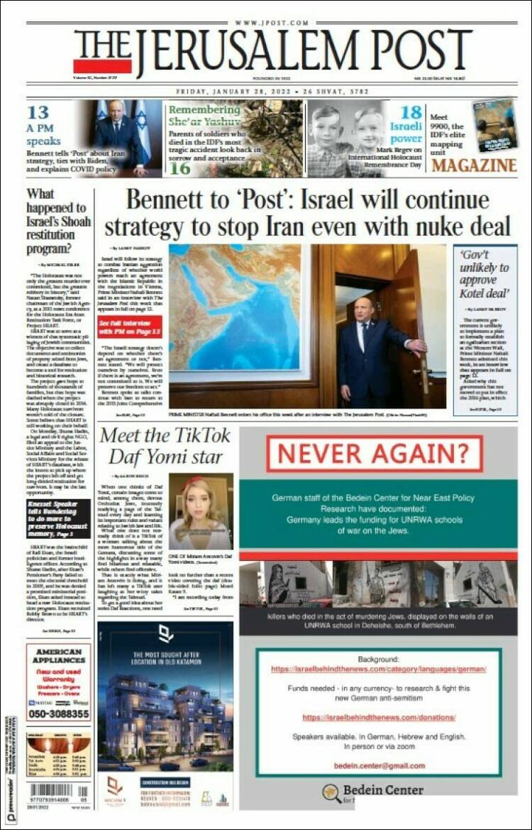 Portada de The Jerusalem Post (Israel)