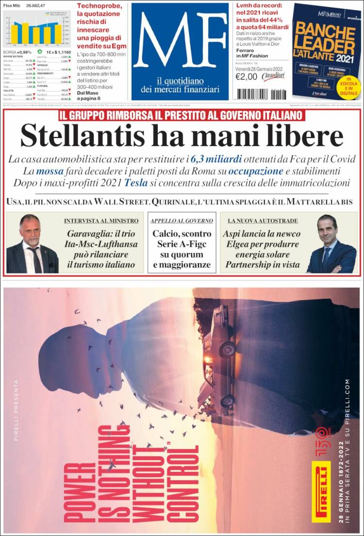 Portada de Milano Finanza (Italia)