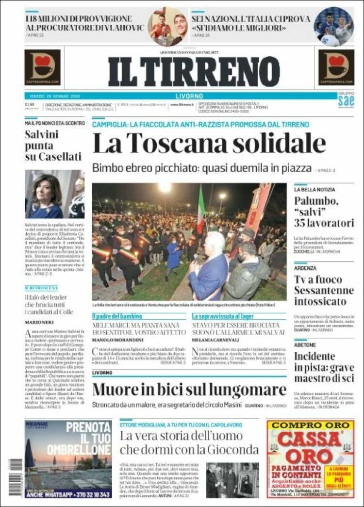 Portada de Il Tirreno (Italia)
