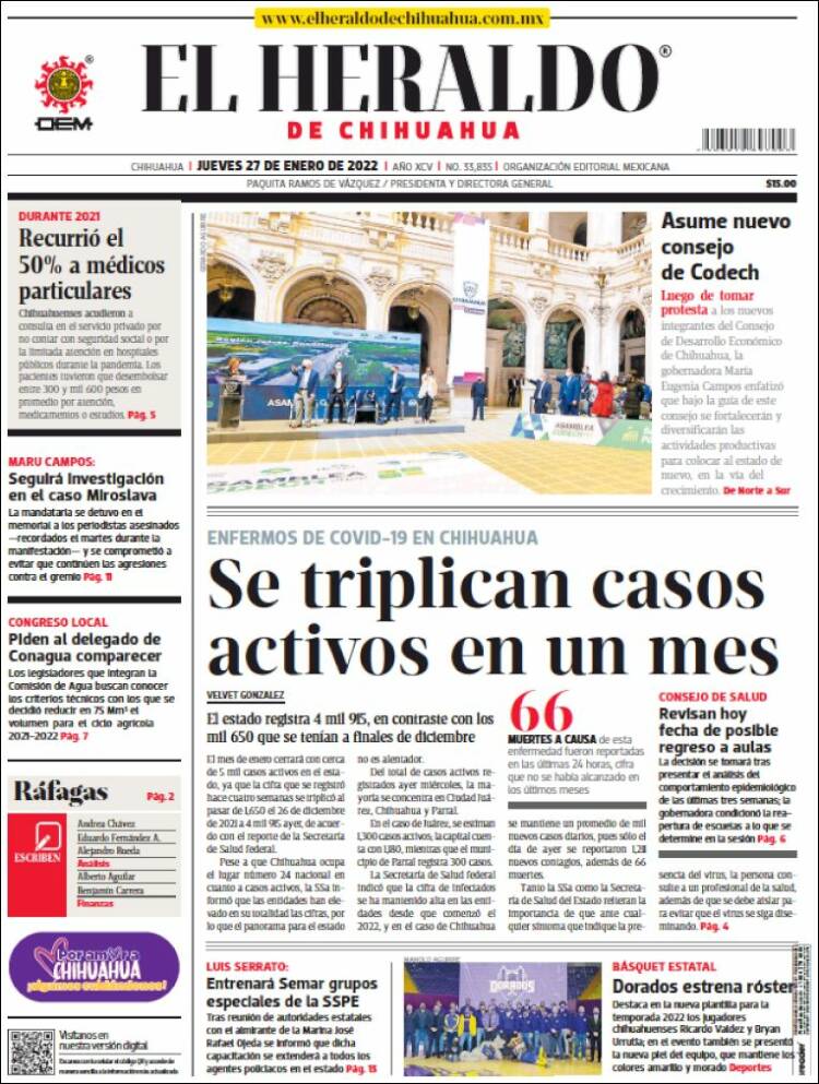 Portada de El Heraldo de Chihuahua (M&eacute;xico)