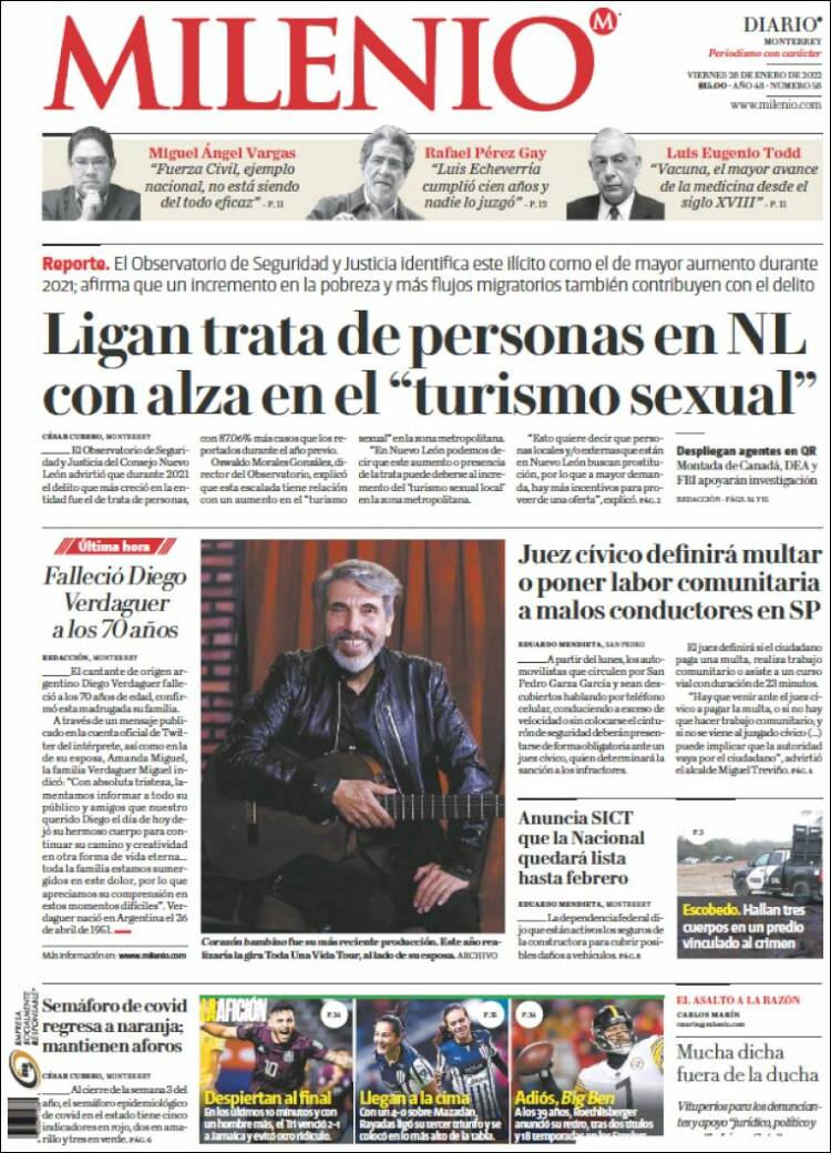Portada de Milenio de Monterrey (M&eacute;xico)