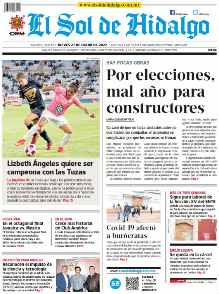 Portada de El Sol de Hidalgo (M&eacute;xico)