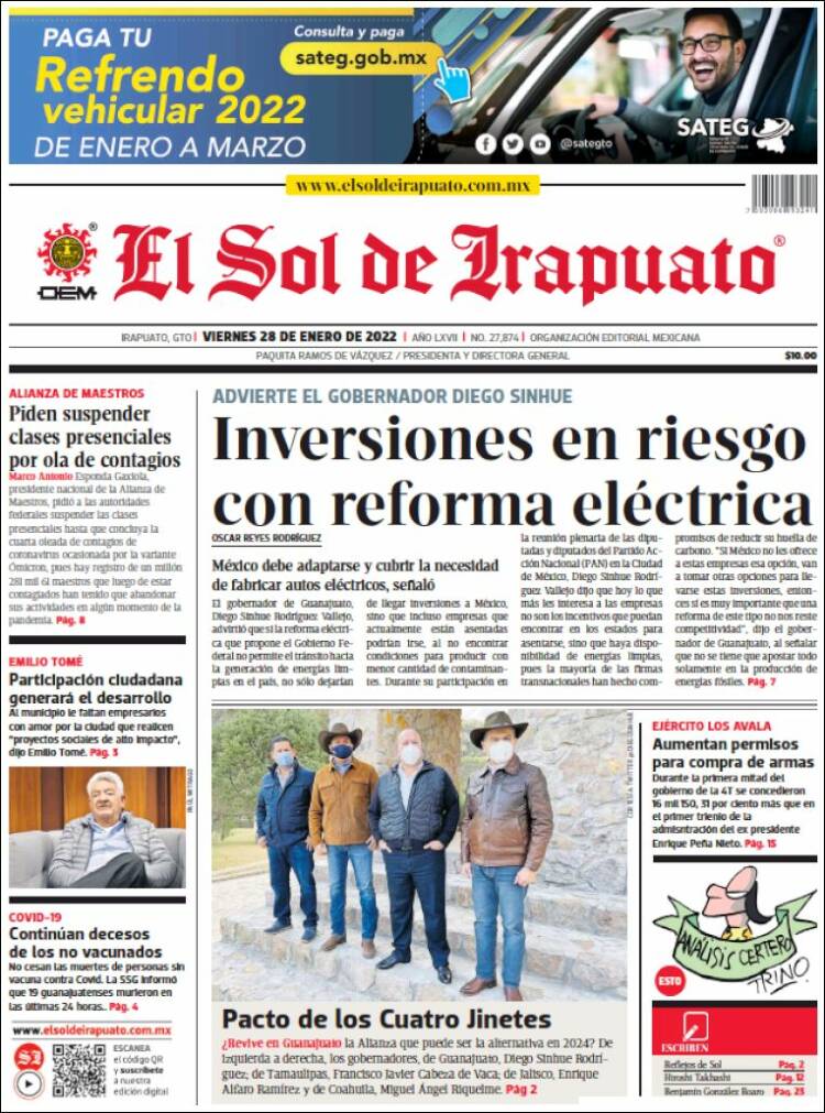 Portada de El Sol de Irapuato (M&eacute;xico)