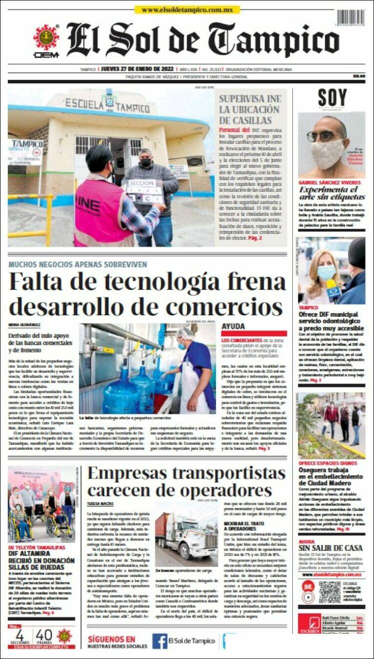 Portada de El Sol de Tampico (M&eacute;xico)