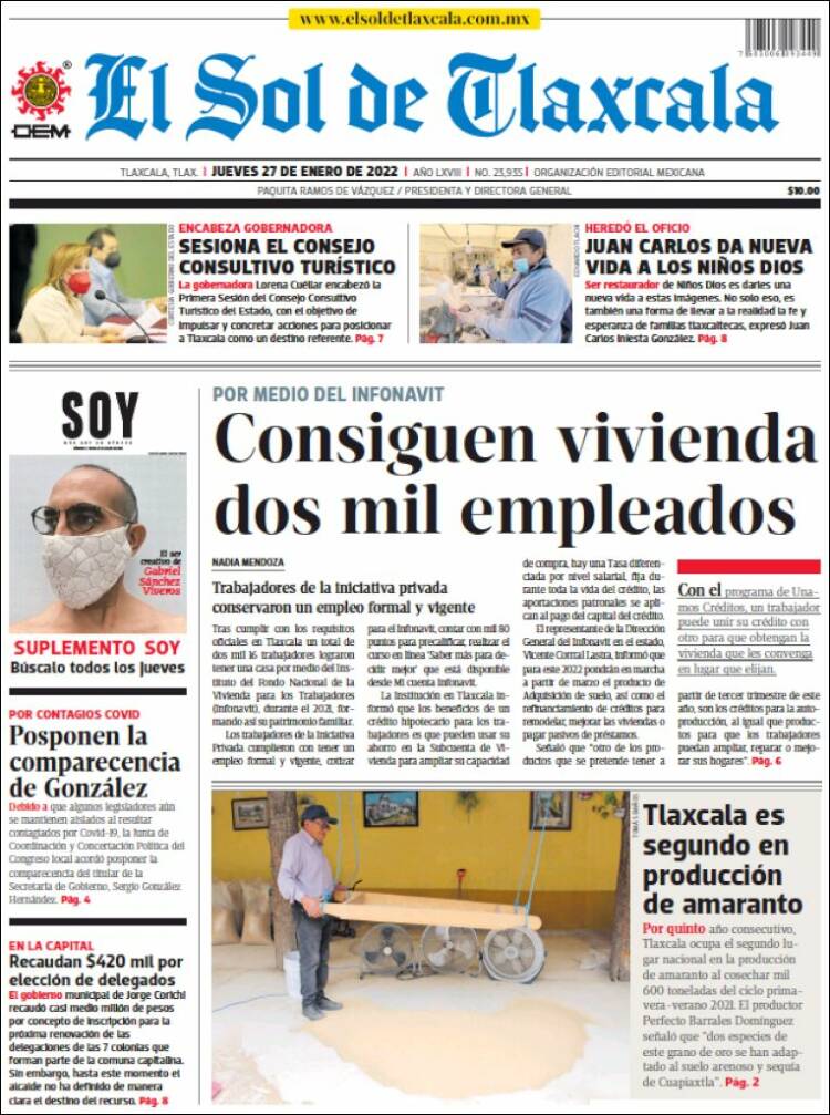 Portada de El Sol de Tlaxcala (M&eacute;xico)