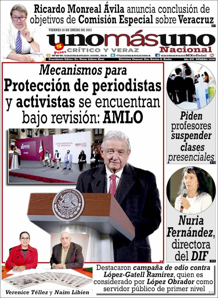 Portada de unomásuno (M&eacute;xico)