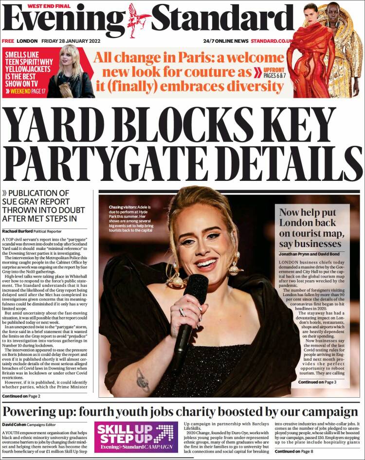 Portada de Evening Standard (Reino Unido)