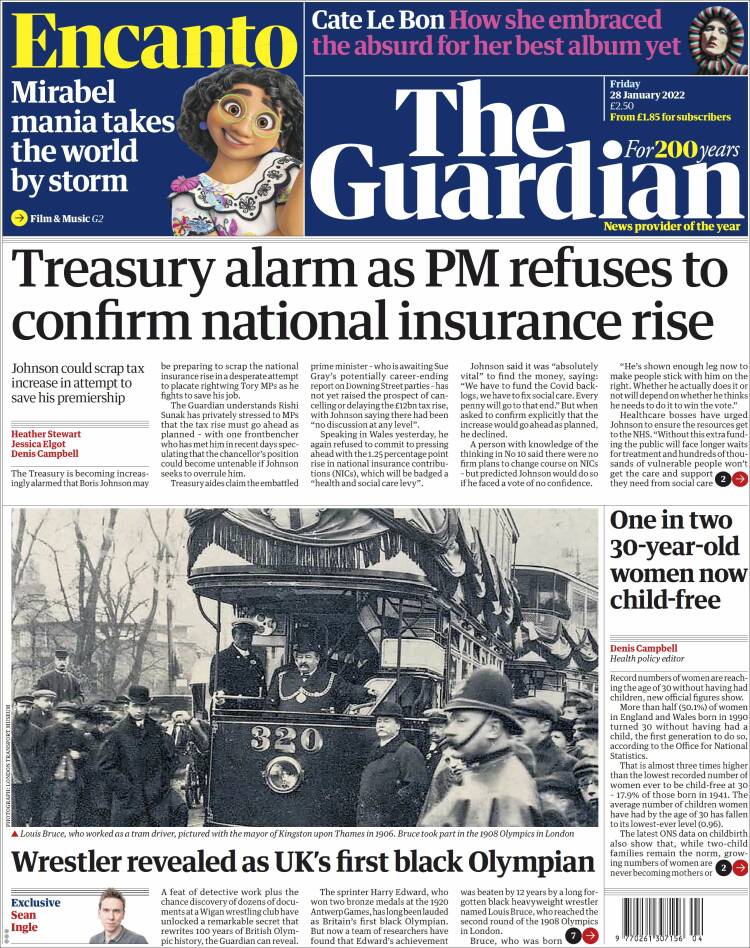 Portada de The Guardian (Reino Unido)