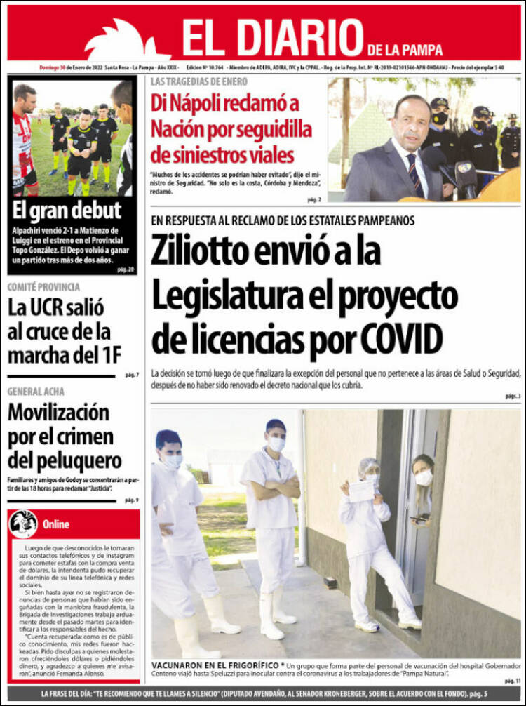Portada de Diario de La Pampa (Argentina)