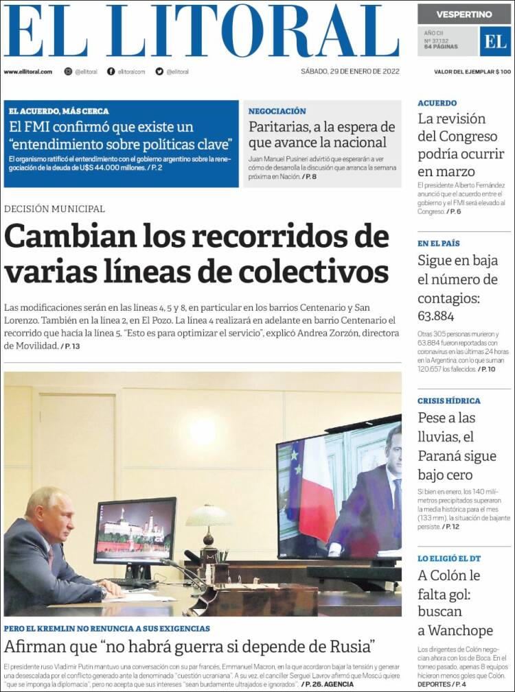 Portada de Diario El Litoral (Argentina)