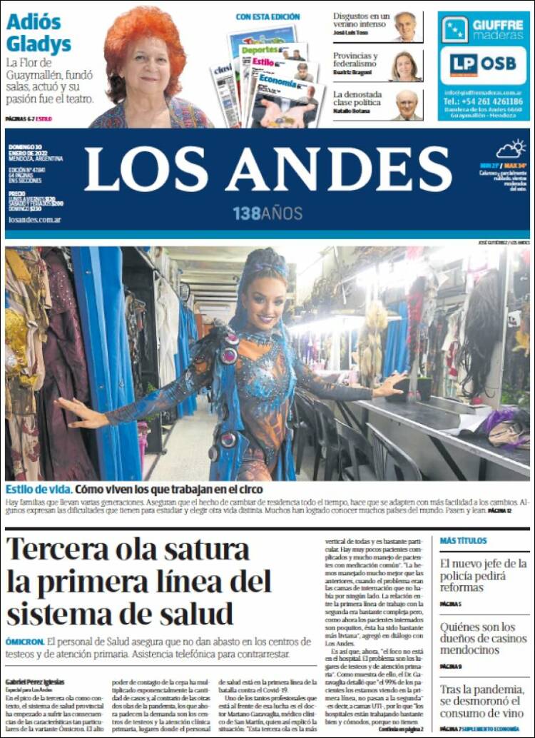 Portada de Los Andes - Mendoza (Argentina)