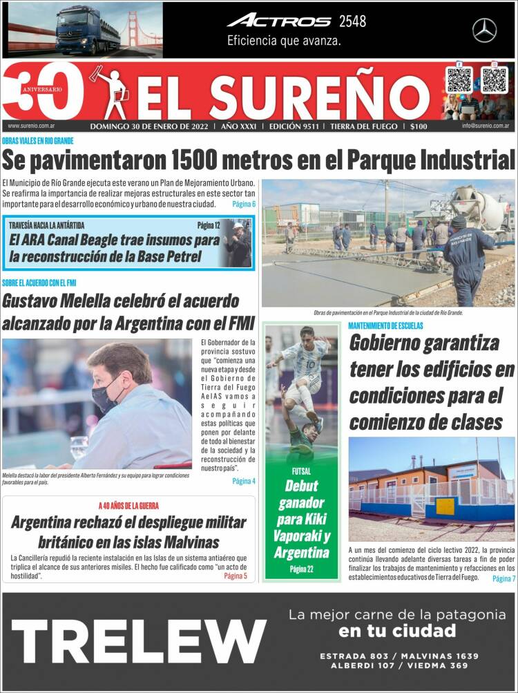 Portada de Diario El Sureño (Argentina)