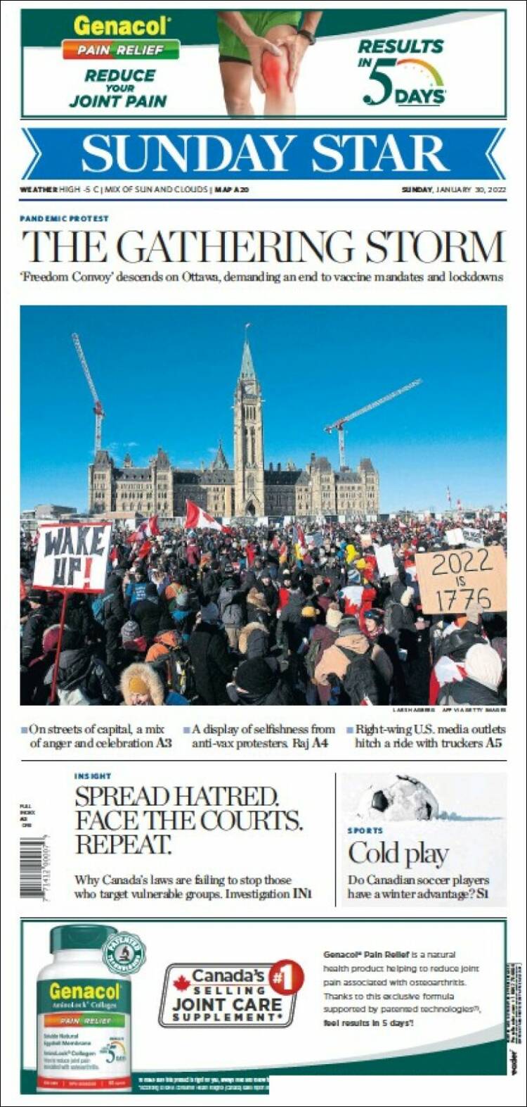 Portada de The Toronto Star (Canada)