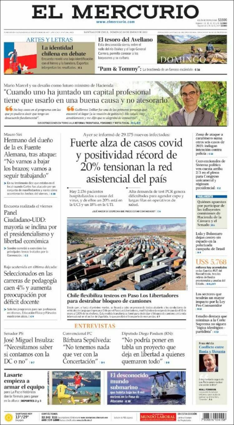 Portada de El Mercurio (Chile)