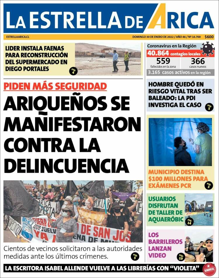 Portada de La Estrella de Arica (Chile)