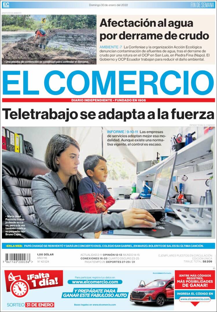 Portada de El Comercio (Ecuador)