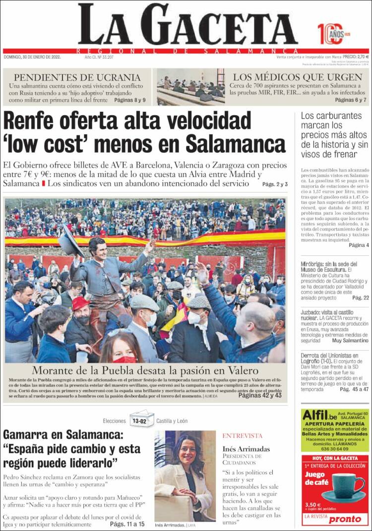 Portada de La Gaceta de Salamanca (Espa&ntilde;a)