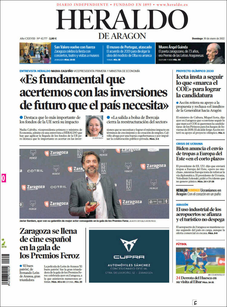 Portada de Heraldo de Aragón (Espa&ntilde;a)