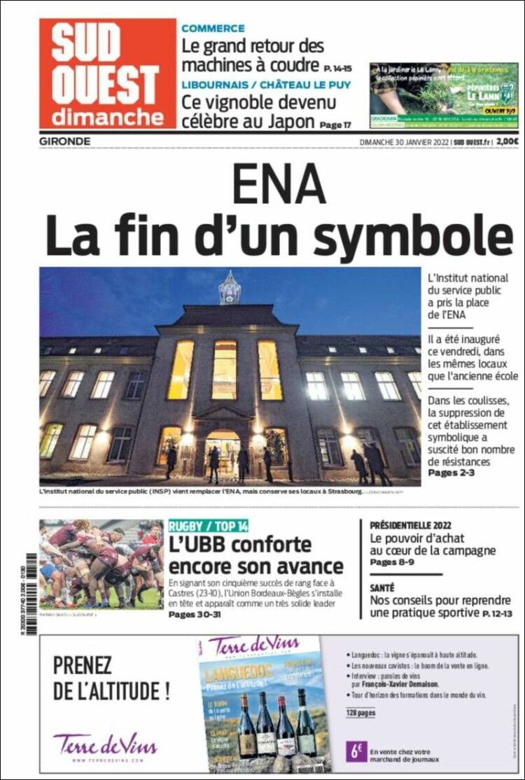 Portada de Sud Ouest (Francia)