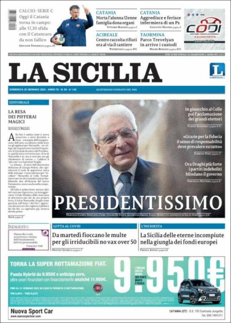 Portada de La Sicilia (Italia)
