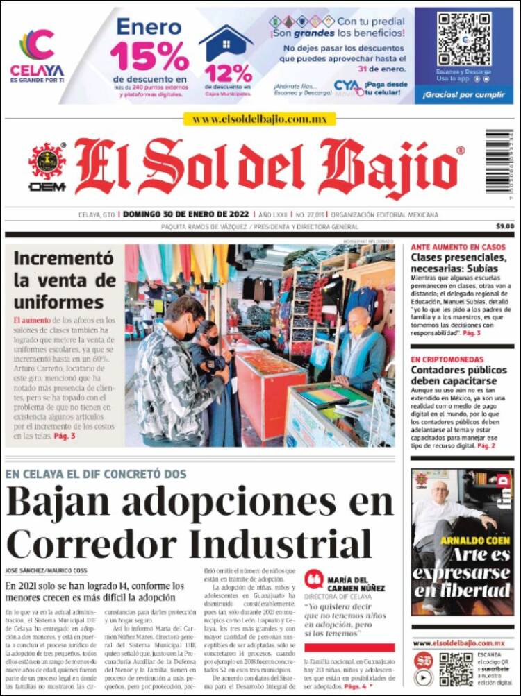 Portada de El Sol del Bajio (M&eacute;xico)